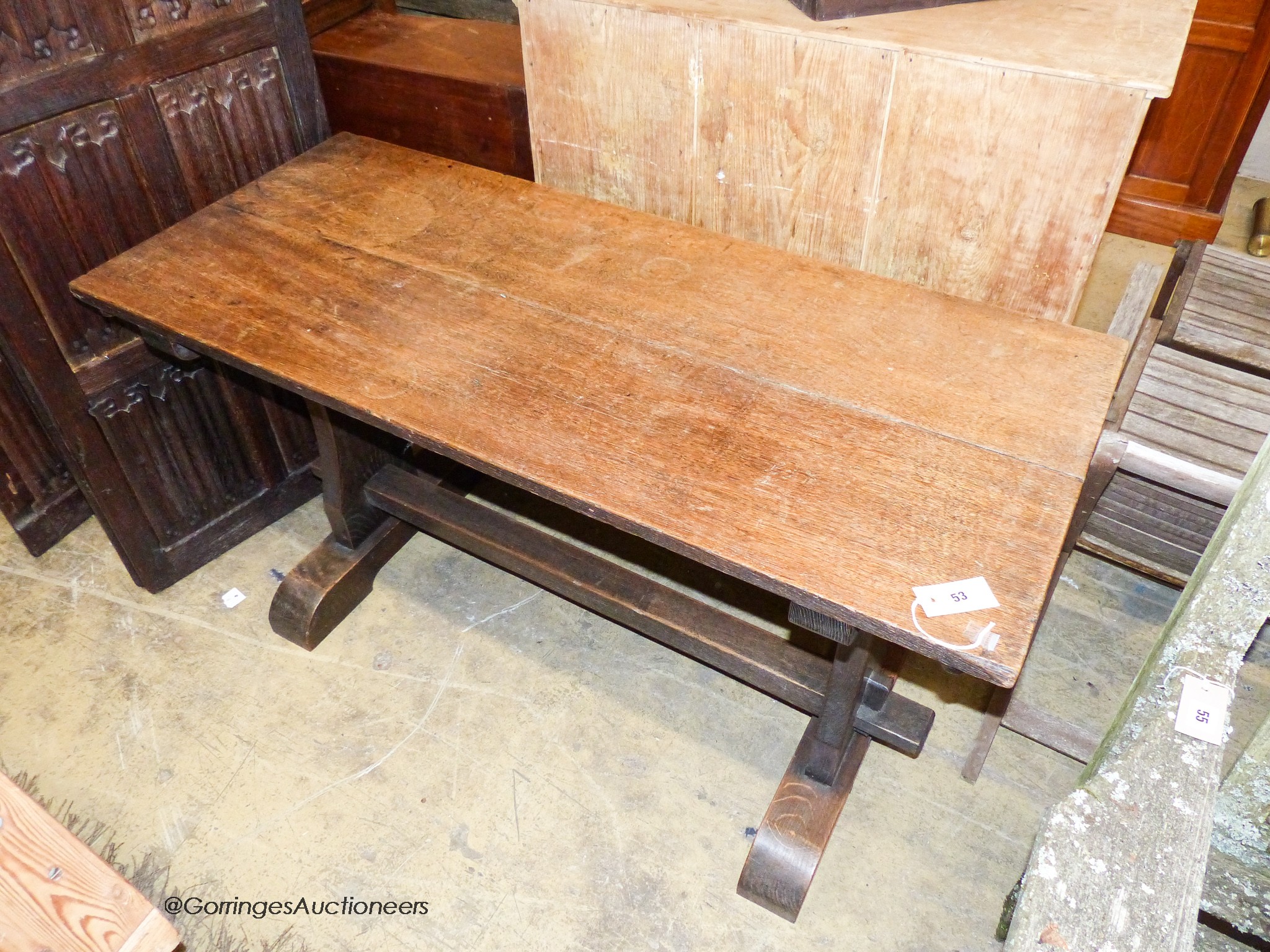 A small 18th century style oak refectory table, length 126cm, depth 55cm, height 71cm